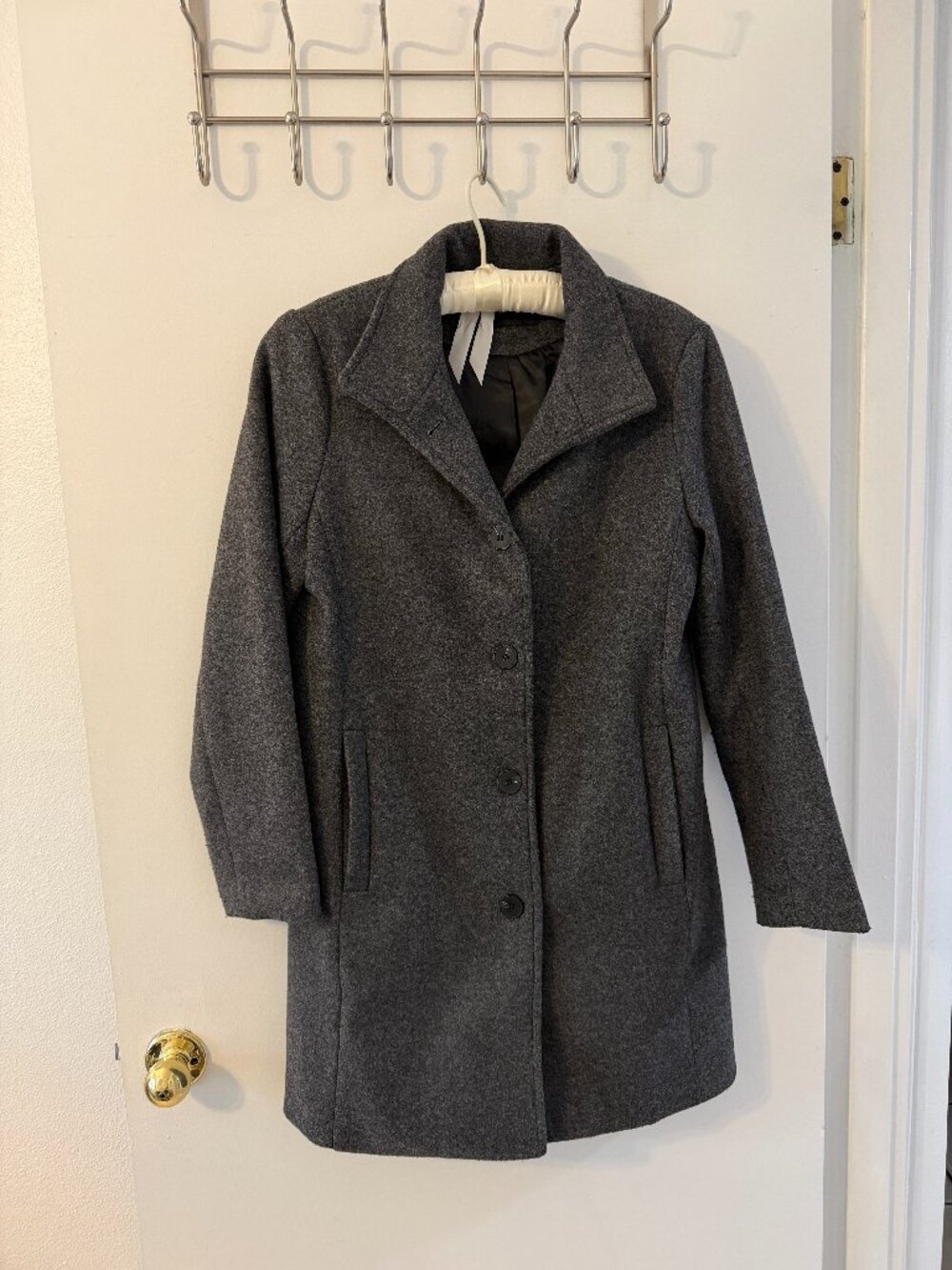 CHARTOU Women Winter Long Pea Coat Wool Blend Stand Collar Single Breast